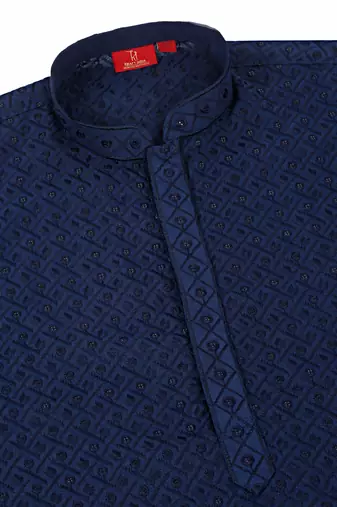 Men cotton embroidered sequined navy blue kurta