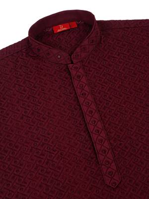 Men cotton embroidered sequined Wine kurta 5