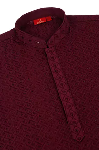 Men cotton embroidered sequined Wine kurta