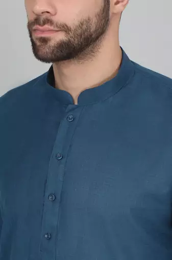 Men denim blue cotton knee length kurta