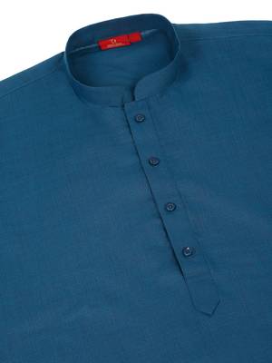 Men denim blue cotton knee length kurta 4