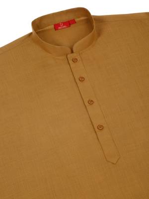 Men gold toned blue cotton knee length kurta 4