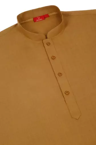 Men gold toned blue cotton knee length kurta