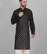 Cotton silk sequenced embroidered black kurta