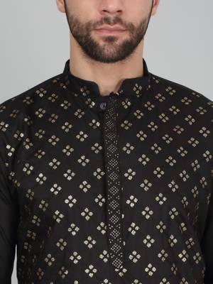 Cotton silk sequenced embroidered black kurta 2