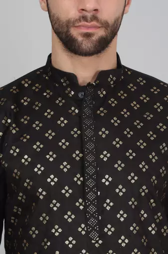 Cotton silk sequenced embroidered black kurta