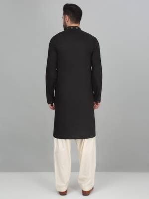 Cotton silk sequenced embroidered black kurta 3
