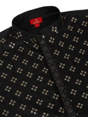 Cotton silk sequenced embroidered black kurta 5