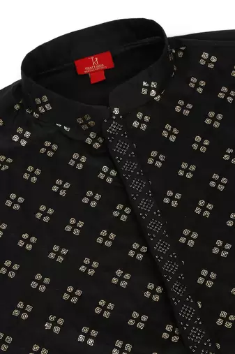 Cotton silk sequenced embroidered black kurta