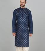 Cotton silk sequenced embroidered blue kurta