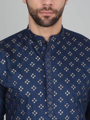 Cotton silk sequenced embroidered blue kurta 2