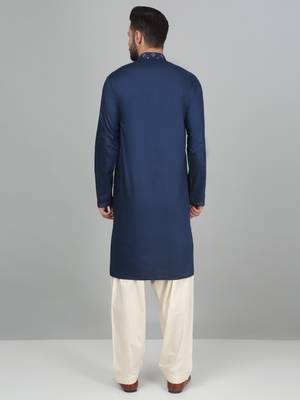 Cotton silk sequenced embroidered blue kurta 3