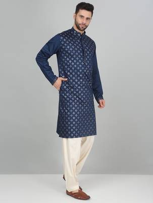Cotton silk sequenced embroidered blue kurta 4