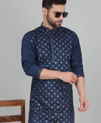Cotton silk sequenced embroidered blue kurta 5