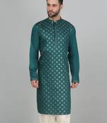 Cotton silk sequenced embroidered green kurta