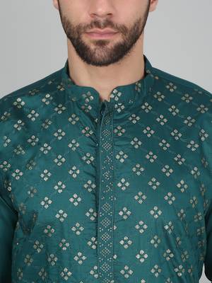 Cotton silk sequenced embroidered green kurta 2