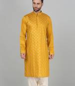 Cotton silk sequenced embroidered mustard kurta