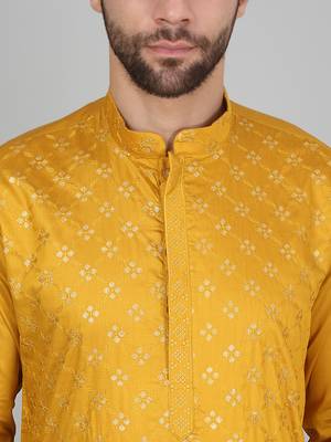 Cotton silk sequenced embroidered mustard kurta 2