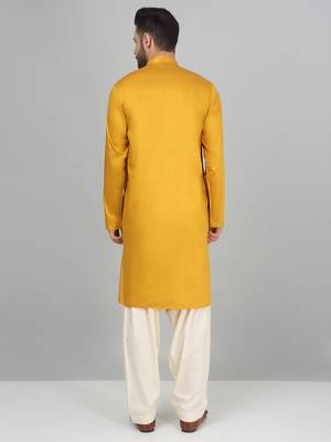 Cotton silk sequenced embroidered mustard kurta 3