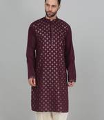 Cotton silk sequenced embroidered wine kurta