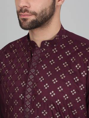Cotton silk sequenced embroidered wine kurta 2
