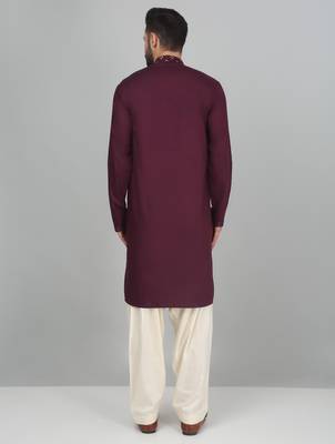 Cotton silk sequenced embroidered wine kurta 3