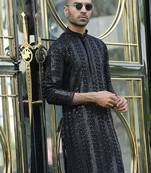 Silk rayon embroidered sequinned black kurta