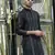 Silk rayon embroidered sequinned black kurta