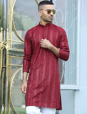 Silk rayon embroidered sequinned Red kurta 1