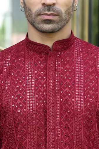 Silk rayon embroidered sequinned Red kurta