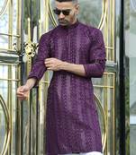 Silk rayon embroidered sequinned purple kurta