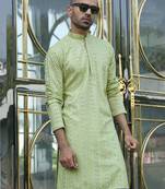 Silk rayon embroidered sequinned green kurta