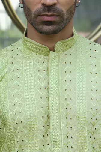 Silk rayon embroidered sequinned green kurta