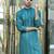 Silk rayon embroidered sequinned emerald blue kurta