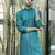 Silk rayon embroidered sequinned emerald blue kurta