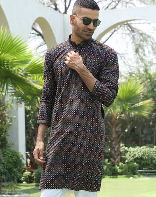 Cotton rayon embroidered sequinned Multicolor kurta 1