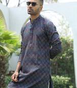 Cotton rayon embroidered sequinned blue kurta