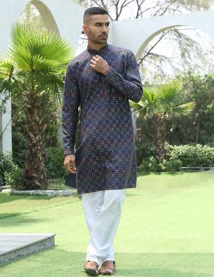 Cotton rayon embroidered sequinned blue kurta 5
