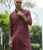 Cotton rayon embroidered sequinned maroon kurta