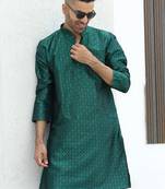 Silk blend jacquard self design green kurta