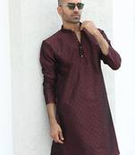 Silk blend jacquard self design wine kurta