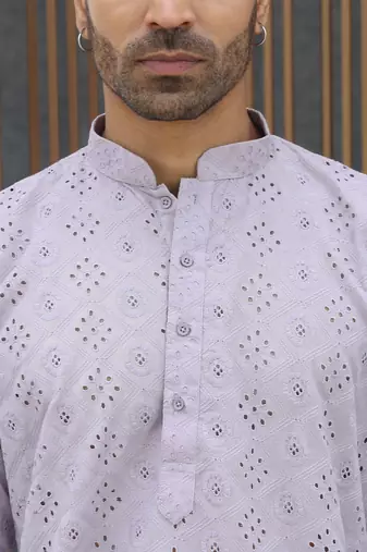 Cotton blend chikankari embroidered mauve kurta