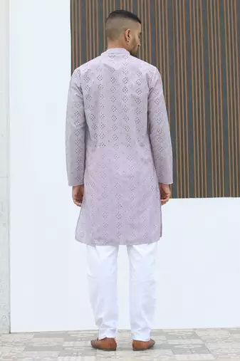 Cotton blend chikankari embroidered mauve kurta
