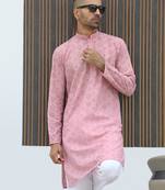 Cotton blend chikankari embroidered pink kurta