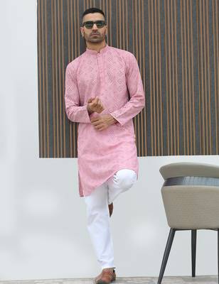 Cotton blend chikankari embroidered pink kurta 4