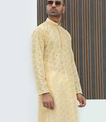 Cotton blend chikankari embroidered yellow kurta