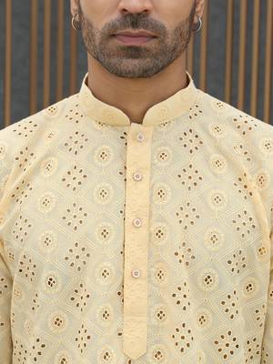 Cotton blend chikankari embroidered yellow kurta 2