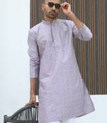Silk blend embroidered sequinned mauve kurta