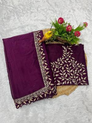 Plum Sequins Embroidered Jimmy Choo Saree 1
