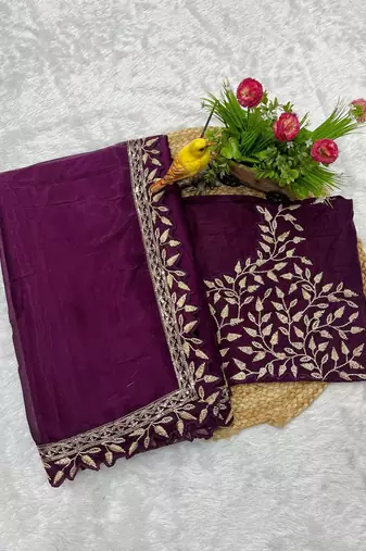 Plum Sequins Embroidered Jimmy Choo Saree